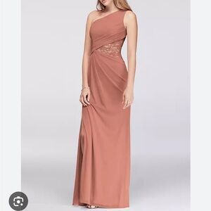 David’s Bridal one-shoulder mesh dress with lace inset - size 8